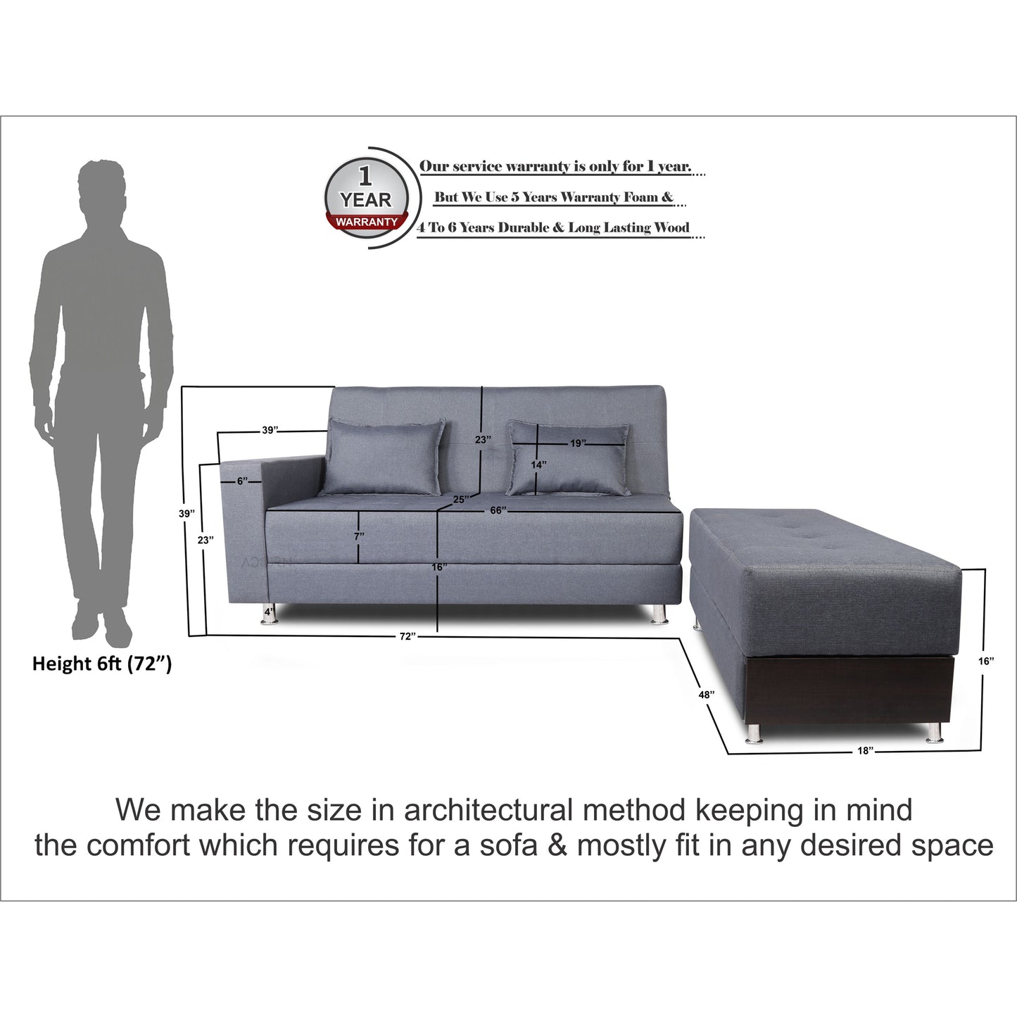 Adorn India Flora Sofa Cum bed (Dark Grey)