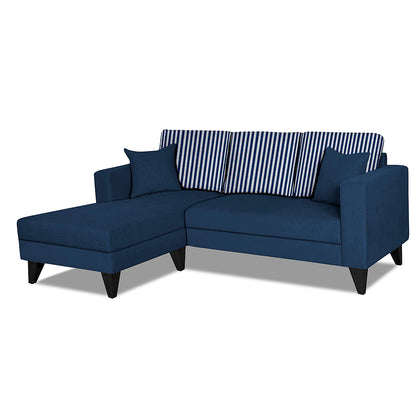 Adorn India Hector Stripes L Shape 4 Seater Sofa Set (Left Hand Side) (Blue) Martin Plus (3 Year Warranty)
