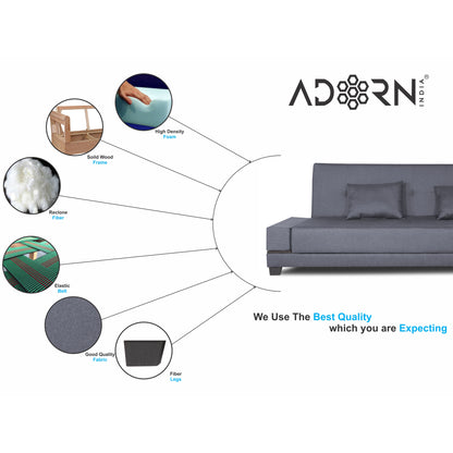 Adorn India Blake 3 Seater Sofa Cum Bed (Dark Grey), Wood, Foam