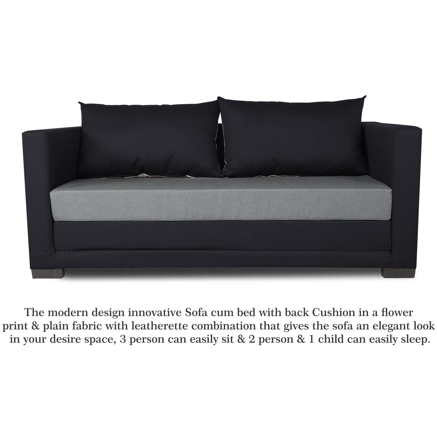 Adorn India Exclusive Two Tone Straight Line Three Seater Sofa Cum Bed (Black & Grey)