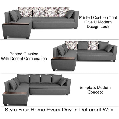 Adorn India Mclain L Shape 6 Seater Sofa (Left Side Handle)(Light Grey)