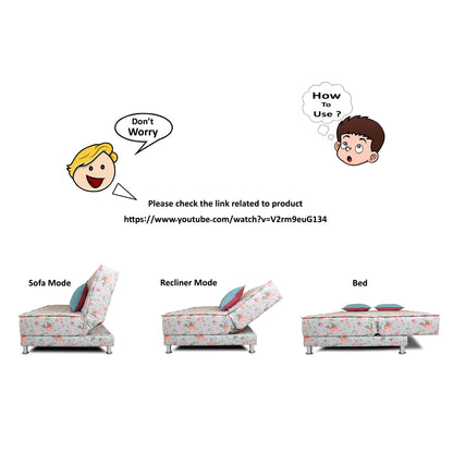 Adorn India Roselyn 3 Seater Sofa Cum Bed Digitel Print (Aqua Blue), Wood, Foam