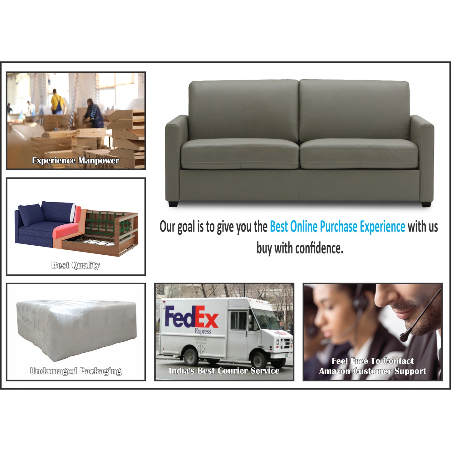 Adorn India Exclusive Flavio Leatherette Three Seater Sofa (Grey)