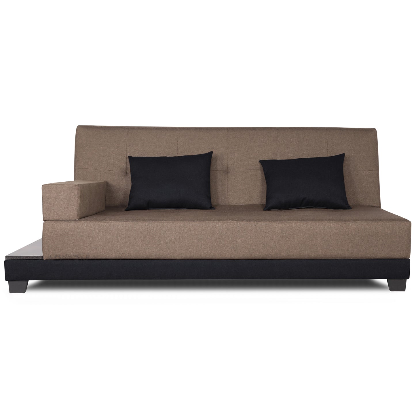 Adorn India Exclusive Two Tone Blake Three Seater Sofa Cum Bed (Camel & Black), Wood, Foam