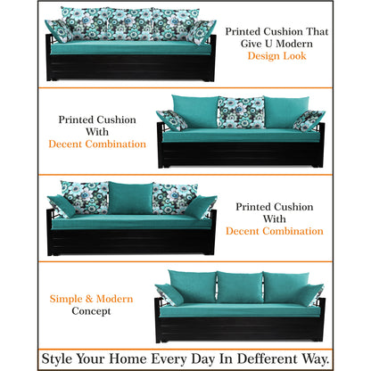 Adorn India Polar Black Metal Three Seater Sofa Cum Bed with Storage (6 x 5) (Aqua Blue)