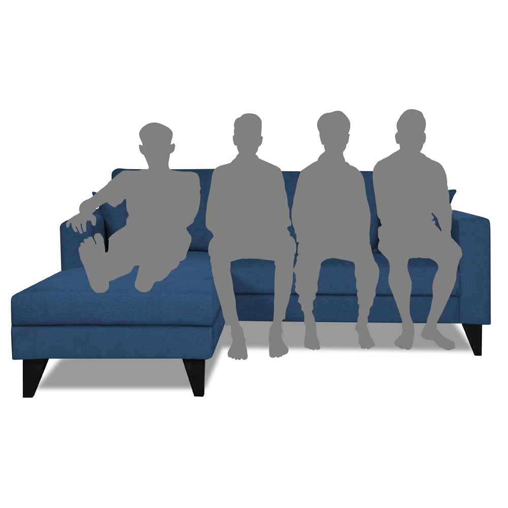 Adorn India Martin L Shape 4 Seater Left Hand Side Sofa Set Plain (Blue) (3 Year Warranty)