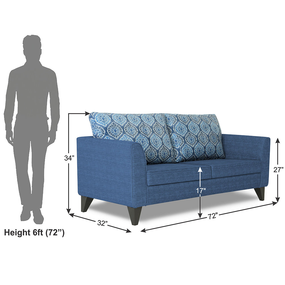 Adorn India Cortina Damask 3 Seater Sofa (Blue)