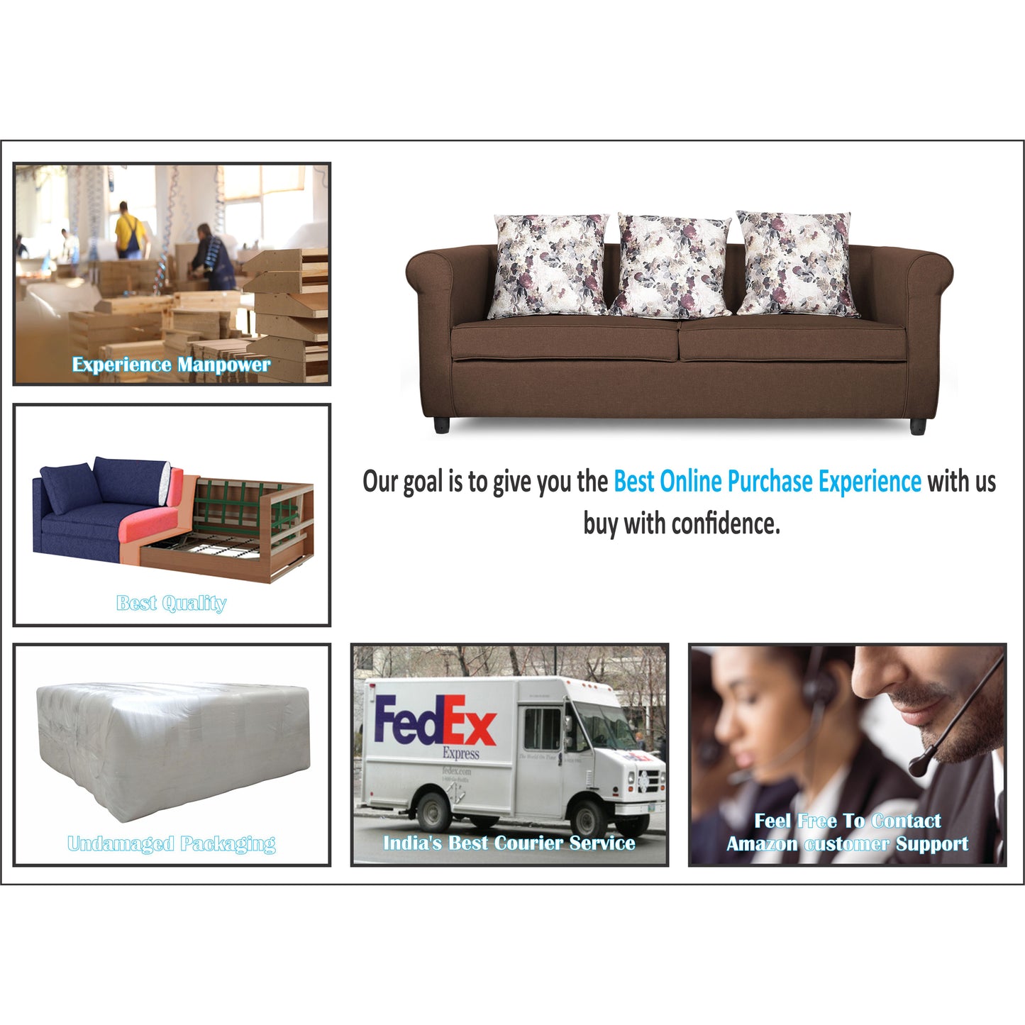 Adorn India Magnum 3 Seater Sofa (Brown)