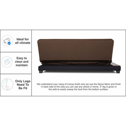 Adorn India Exclusive Two Tone Blake Three Seater Sofa Cum Bed (Brown & Black), Wood, Foam