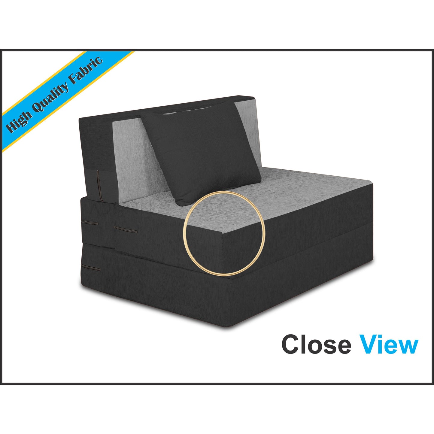 Adorn India Easy Single Seater Sofa Cum bed 3'x6' (Black and Grey)