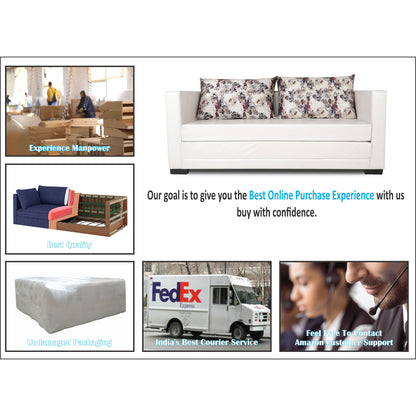 Adorn India Straight line Leathertte 3 Seater Sofa Cum Bed (White)
