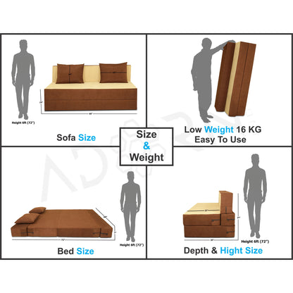 Adorn India Easy 3 Seater Sofa Cum Bed (Brown and Beige) (5x6) (1 Year Warranty)