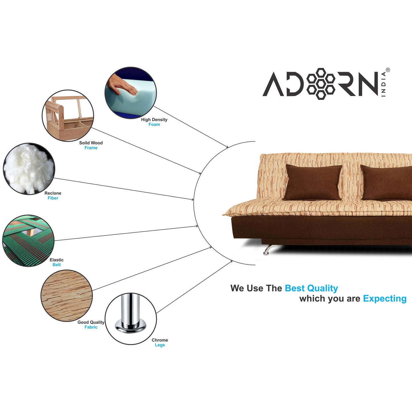 Adorn India Lancia 3 Seater Sofa Cum Bed Digitel Print (Brown & Beige)