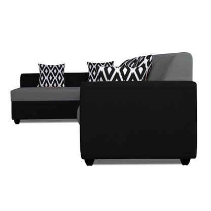 Adorn India Rio High Back L Shape 6 Seater Sofa Set (Left Side Handle) (Grey & Black)