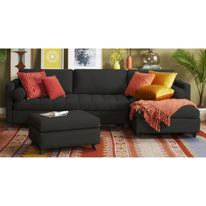 Adorn India Alexander L Shape 7 Seater Sofa Set with Ottoman Puffy RHS (Black) (3 Year Warranty)