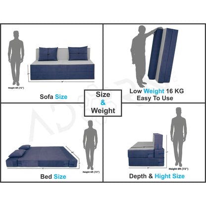 Adorn India Easy 3 Seater Sofa Cum Bed (Blue and Grey) (5x6) (1 Year Warranty)
