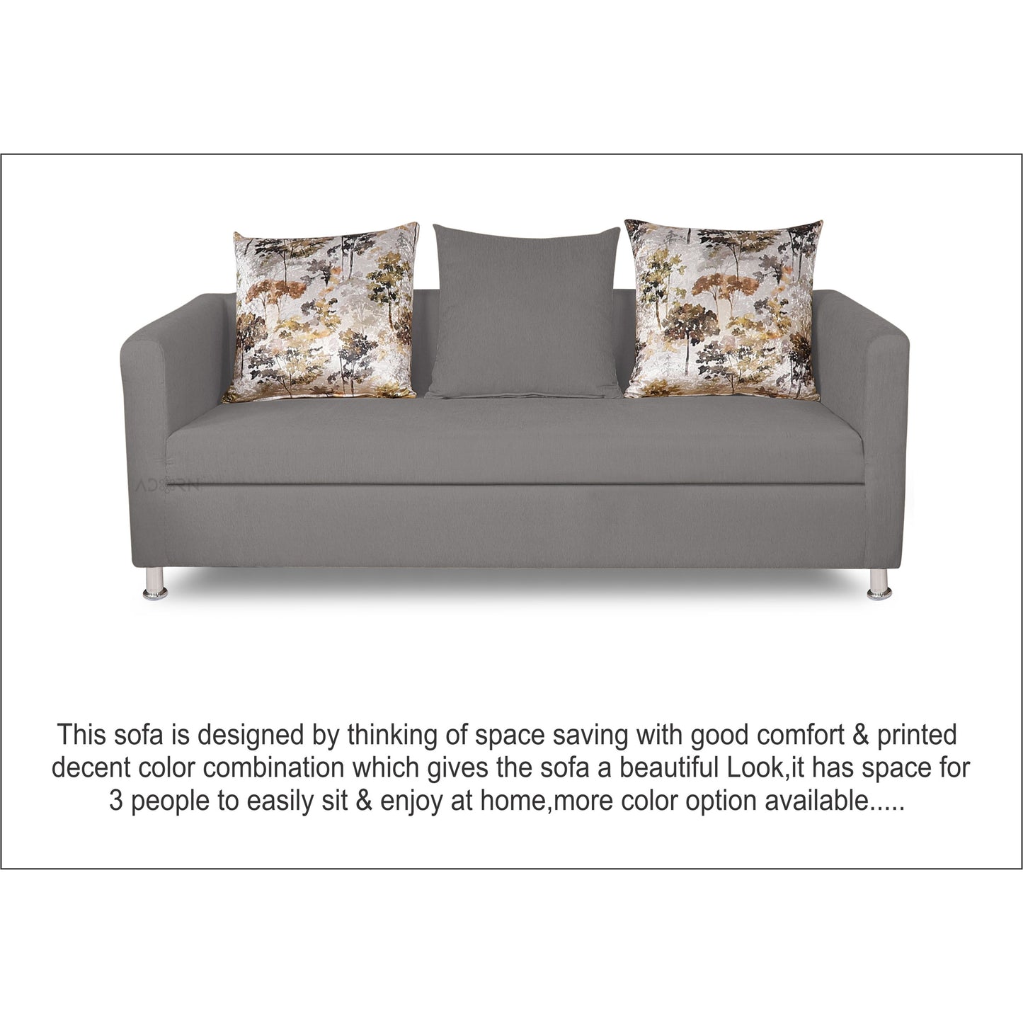 Adorn India Alita 3 Seater Compact Sofa (Light Grey)