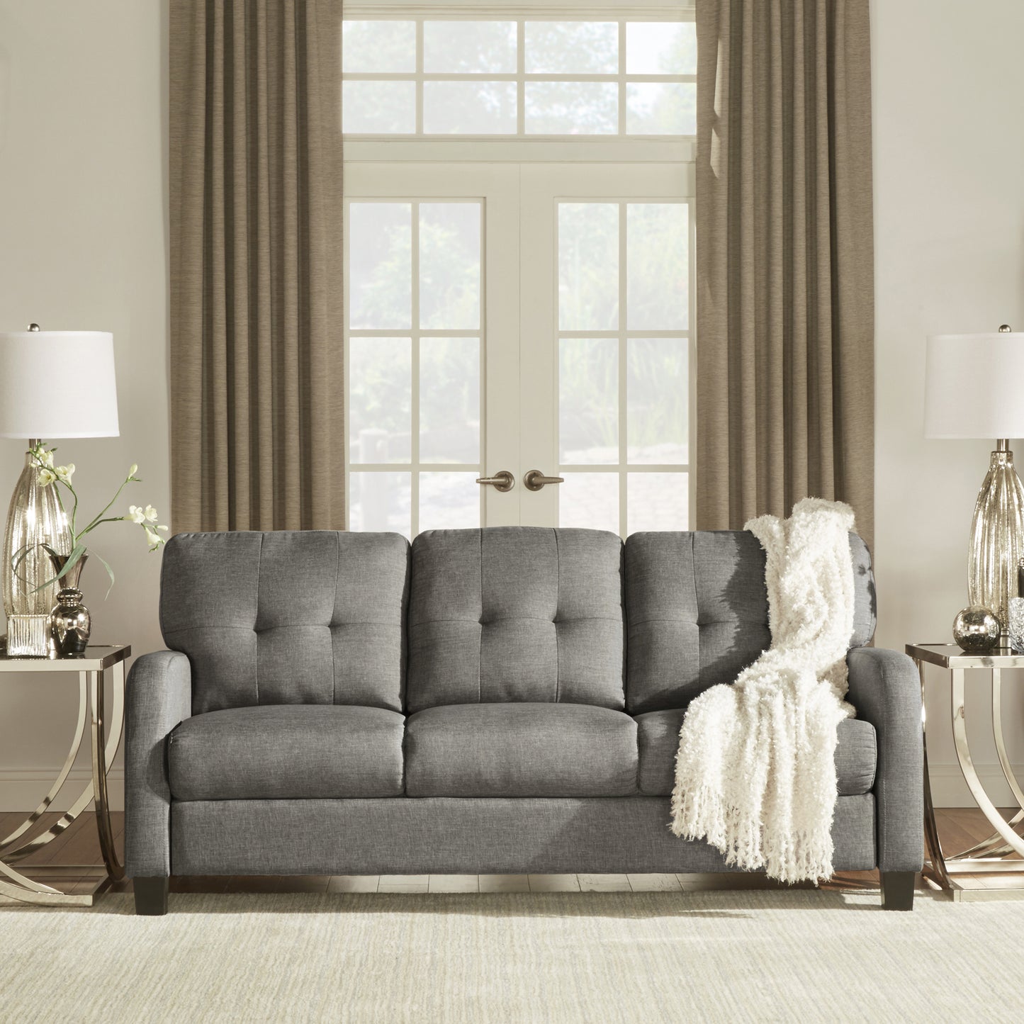 Adorn India foam Astor 3+1+1 5 Seater Sofa Set (Grey)