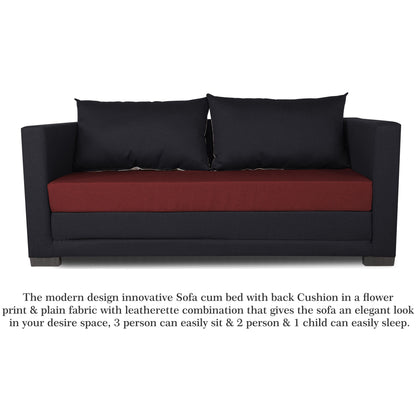Adorn India Exclusive Two Tone Straight Line Three Seater Sofa Cum Bed (Maroon & Black), Wood, Foam
