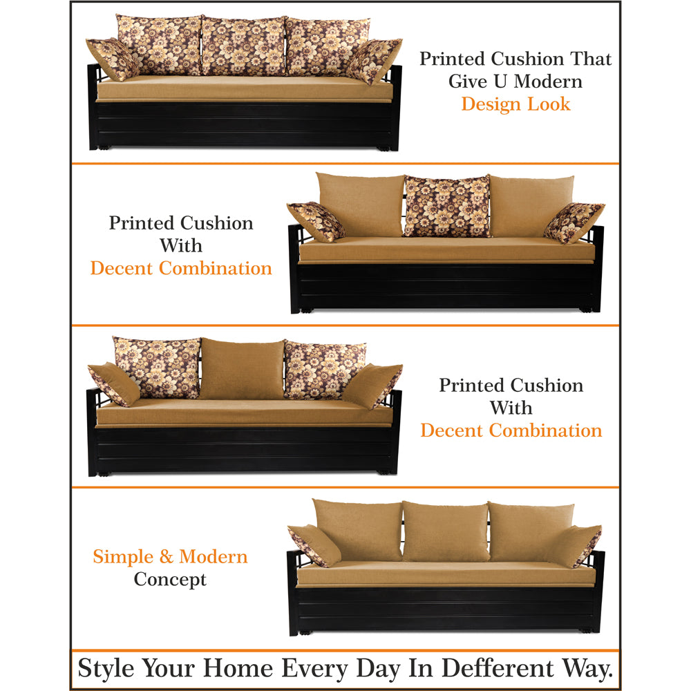 Adorn India Polar Black Metal Three Seater Sofa Cum Bed with Storage (6 x 5) (Beige)