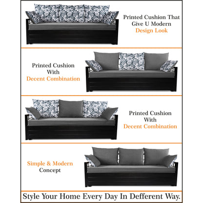 Adorn India Polar Black Metal Three Seater Sofa Cum Bed with Storage (6 x 5) (Light Grey)
