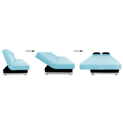 Adorn India Alyssum 3 Seater Sofa Cumbed (Sky Blue & Black)