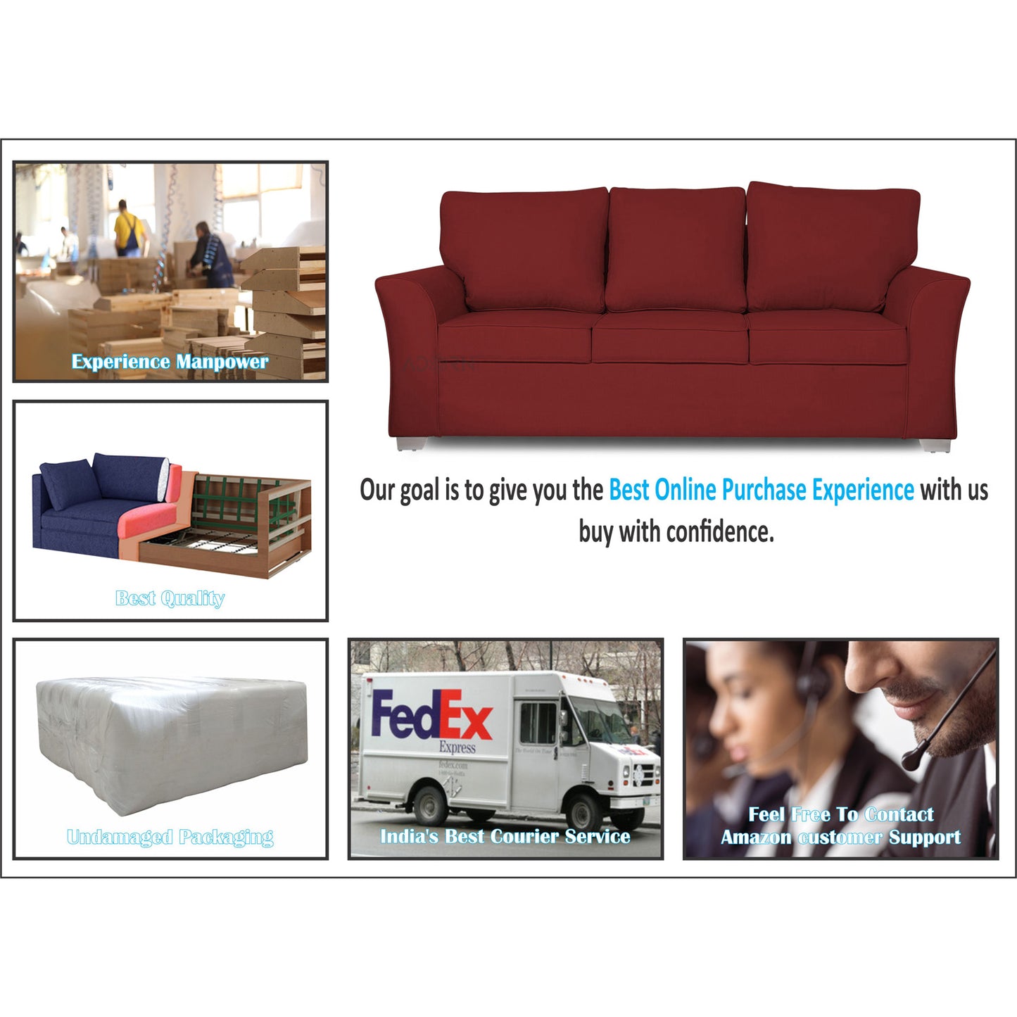 Adorn India Alexia 3+1+1 Sofa Set(Maroon)