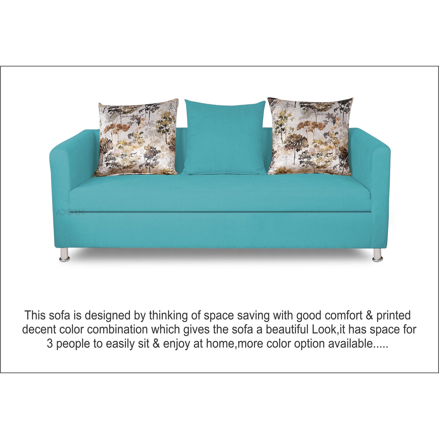 Adorn India Alita 3 Seater Compact Sofa (Aqua Blue)