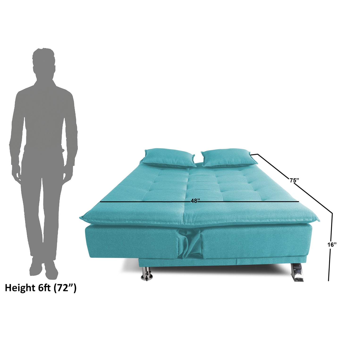 Adorn India Arden 4 Seater Sofa Cum Bed 4 x 6 (Aqua Blue) (3 Year Warranty)