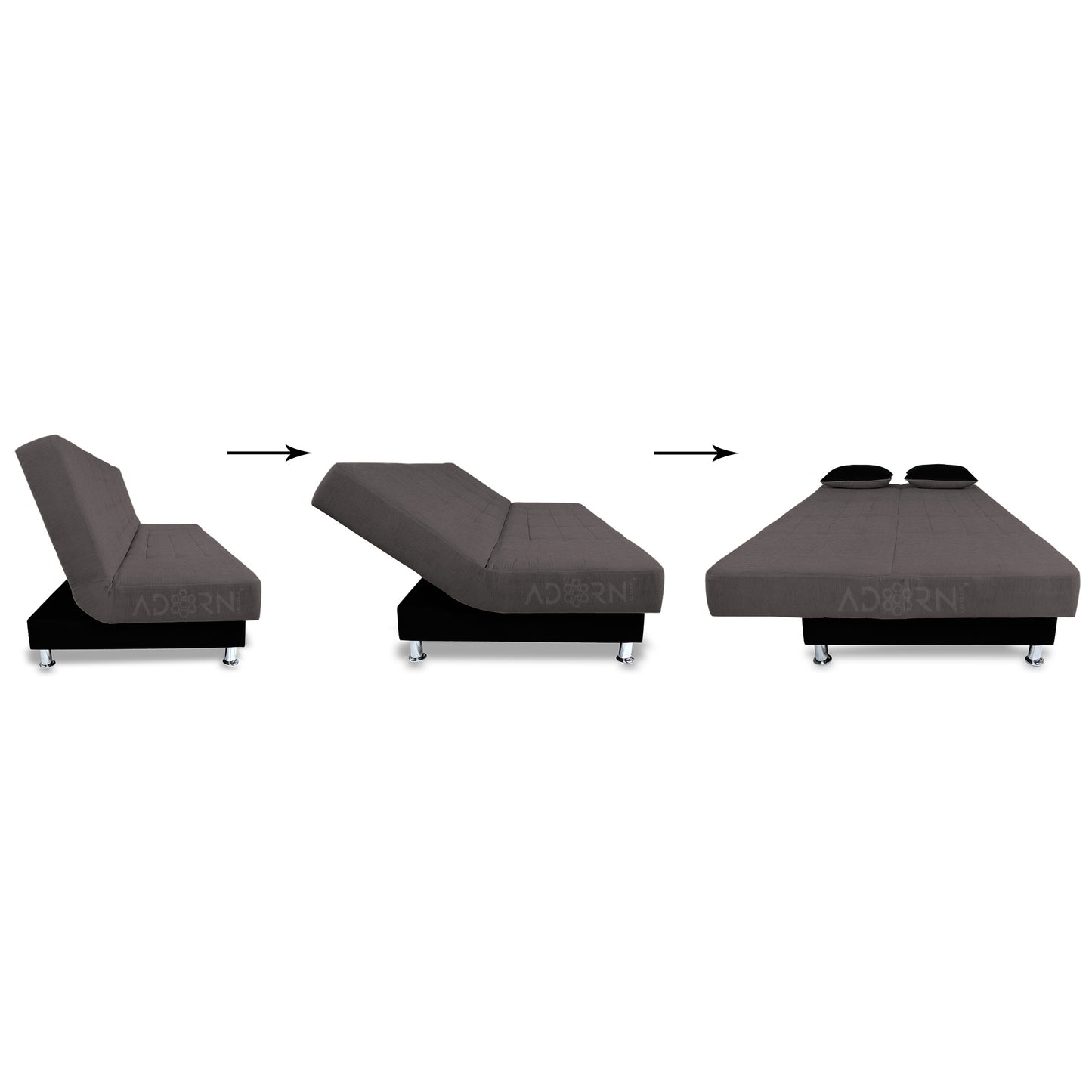 Adorn India Alyssum 3 Seater Sofa Cumbed (Grey & Black)
