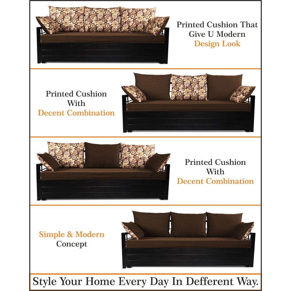 Adorn India Polar Black Metal Three Seater Sofa Cum Bed with Storage (6 x 5) (Brown)