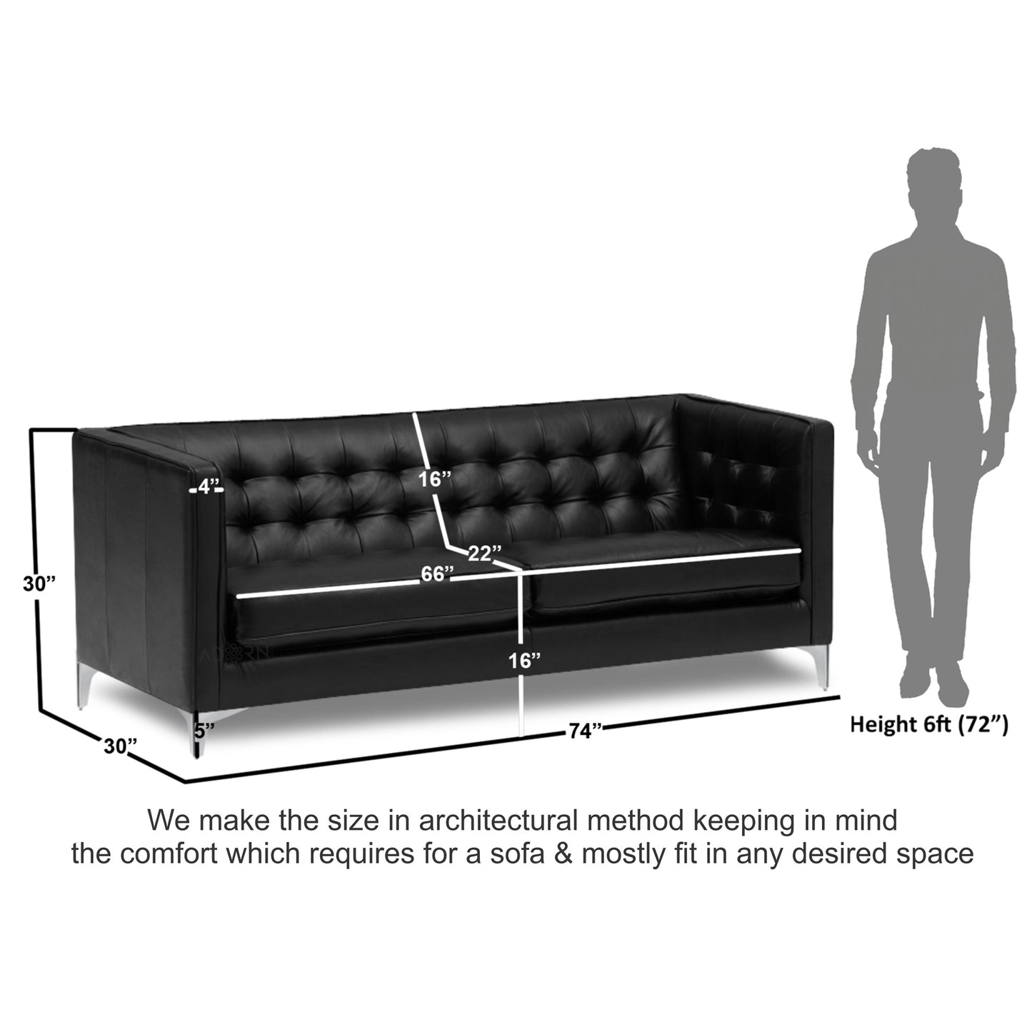 Adorn India Exclusive Cosmos Leatherette Three Seater Sofa (Black)