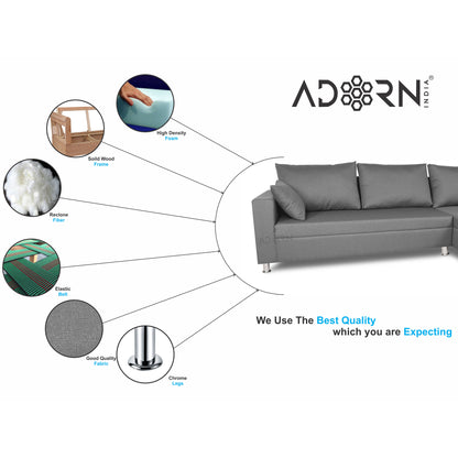 Adorn India Straight line L Shape Sofa (Light Grey)