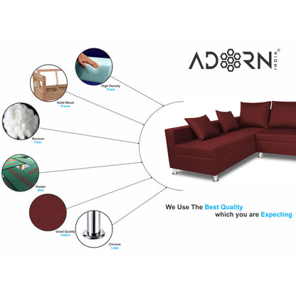 Adorn India Straight Line 6 seater L Shape Sofa set (Left Side Handle)(Maroon)