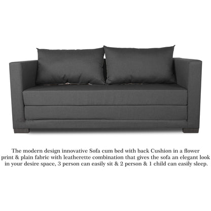 Adorn India Straight line 3 Seater Sofa Cum Bed (Dark Grey), Wood, Foam