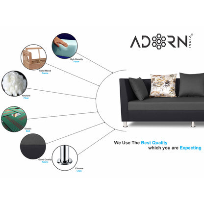Adorn India Exclusive Two Tone Alica 3-1-1 Five Seater Sofa Set (Dark Grey & Black), Wood, Foam