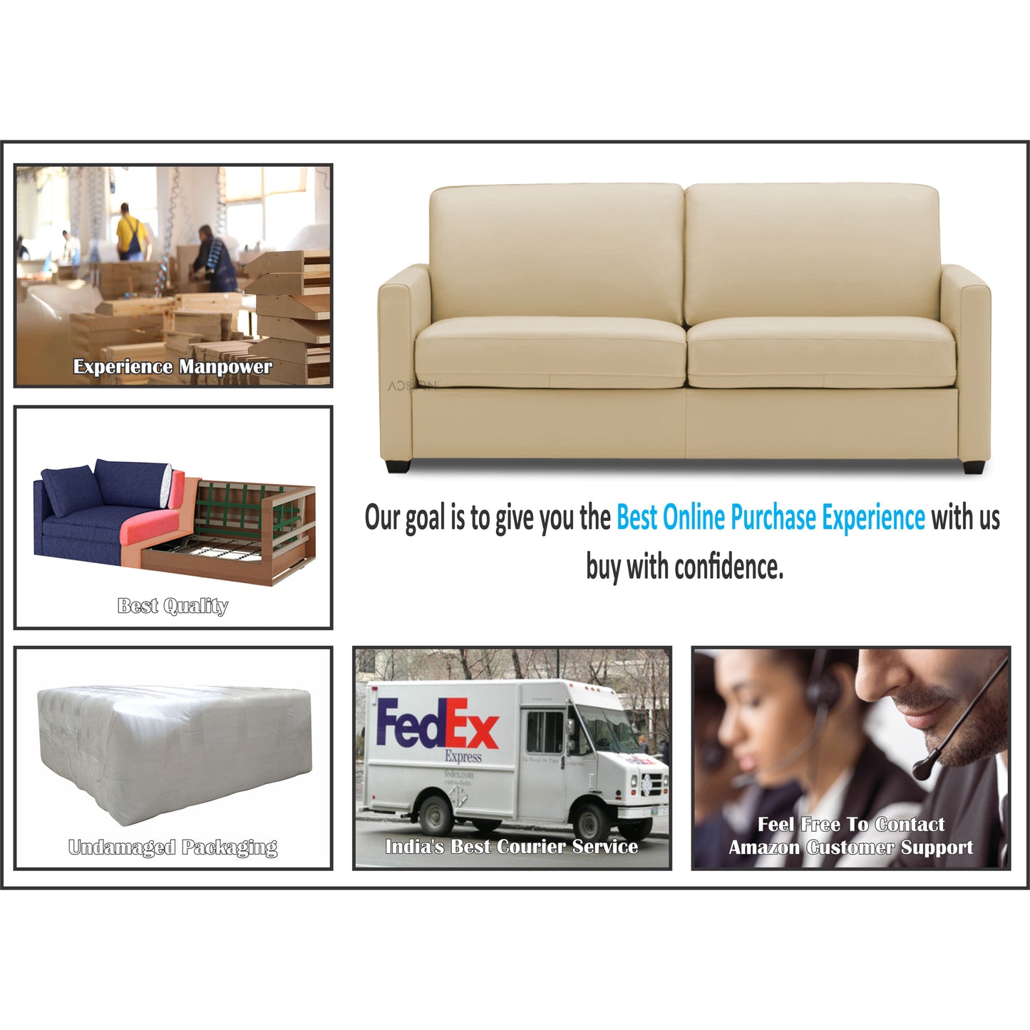 Adorn India Exclusive Flavio Leatherette Three Seater Sofa (Beige)