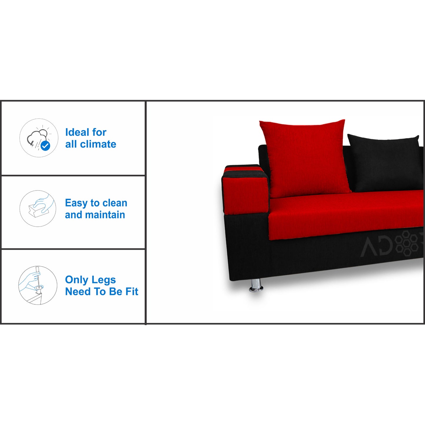 Adorn India Adillac 5 Seater Corner Sofa(Right Side)(Red) d & Black