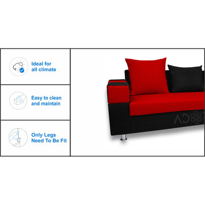 Adorn India Adillac 5 Seater Corner Sofa(Right Side)(Red) d & Black