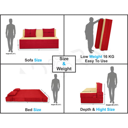Adorn India Easy 3 Seater Sofa Cum Bed (Red) d and Beige (5x6) (1 Year Warranty)