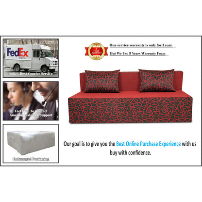Adorn India Easy 4 Seater Sofa Cum Bed Poly Cotton (Maroon and Black) (6 x 6) (1 Year Warranty)