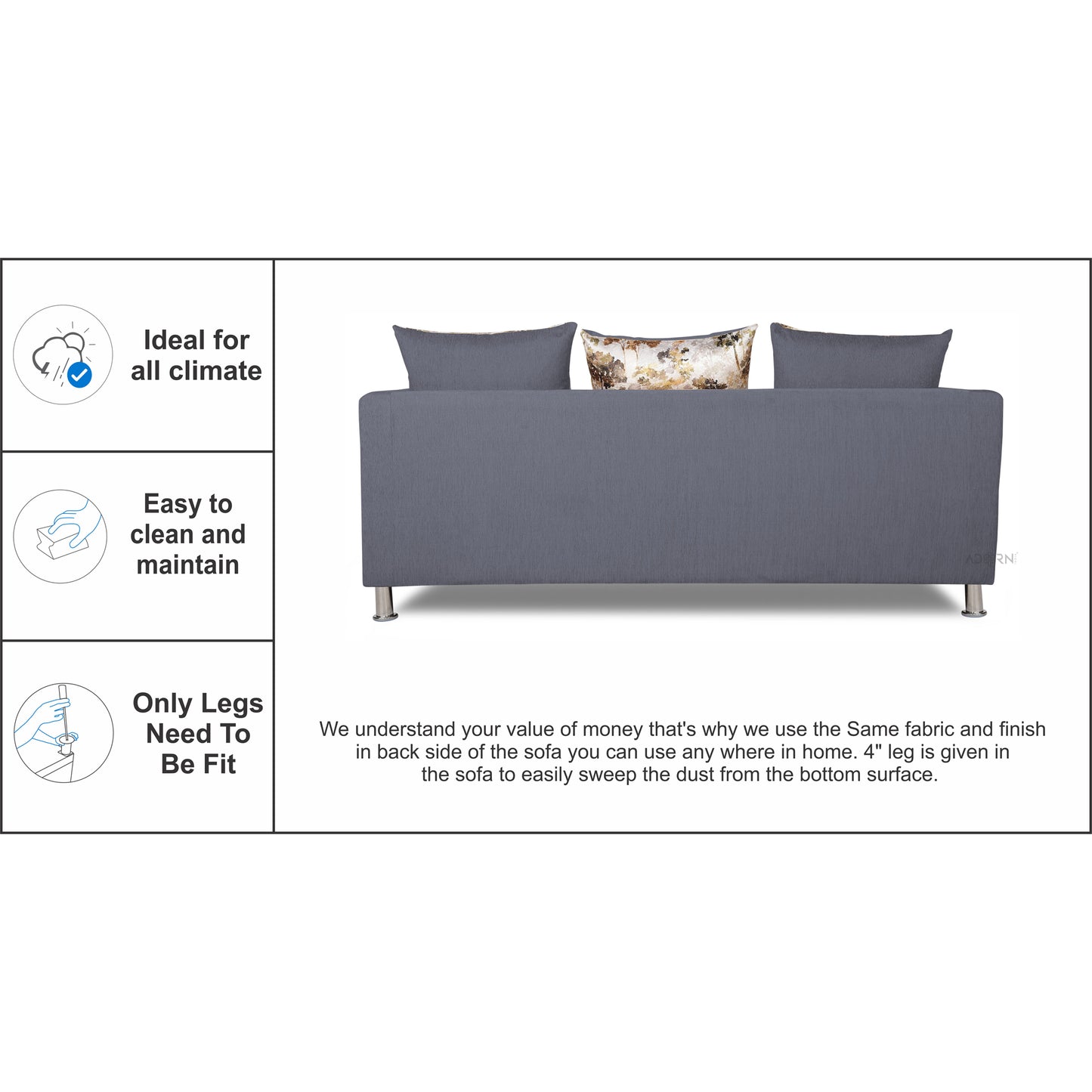 Adorn India Alita 3-1-1 Compact 5 Seater Sofa Set (Dark Grey), Wood, Foam