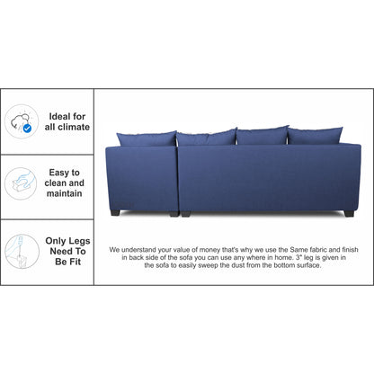 Adorn India Mclain L Shape 6 Seater Sofa (Blue)