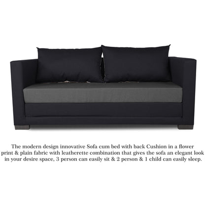 Adorn India Exclusive Two Tone Straight Line Three Seater Sofa Cum Bed (Dark Grey & Black), Wood, Foam