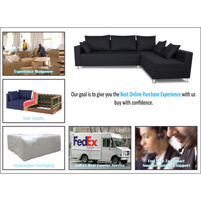 Adorn India Straight line L Shape Sofa (Black)