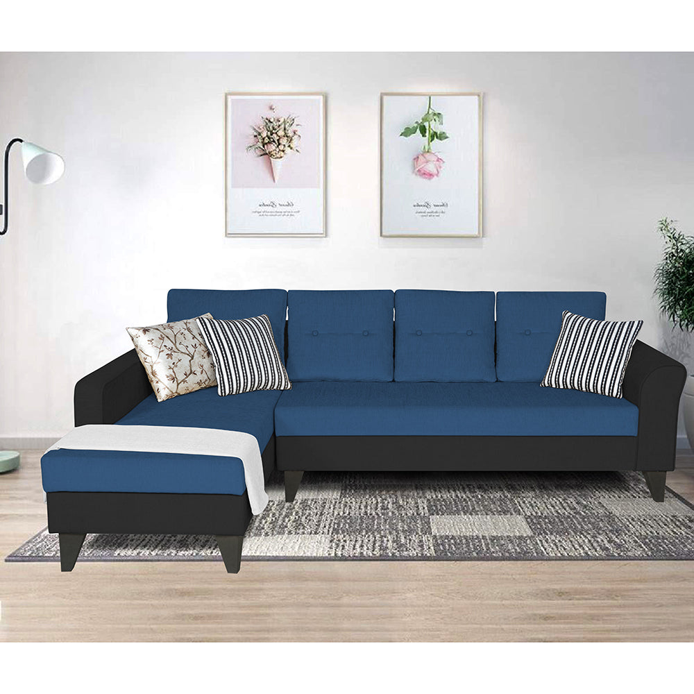 Adorn India Maddox Plain Two Tone L Shape 6 Seater Sofa Set LHS (Blue & Black) (3 Year Warranty)
