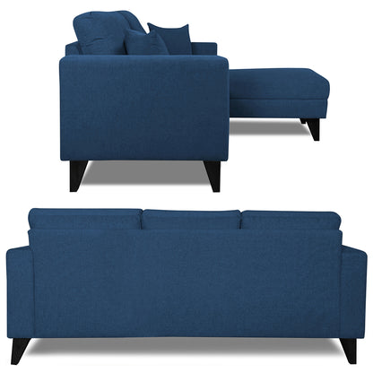 Adorn India Martin L Shape Right Hand Side Sofa Set Plain (Blue) 4 Seater (3 Year Warranty)
