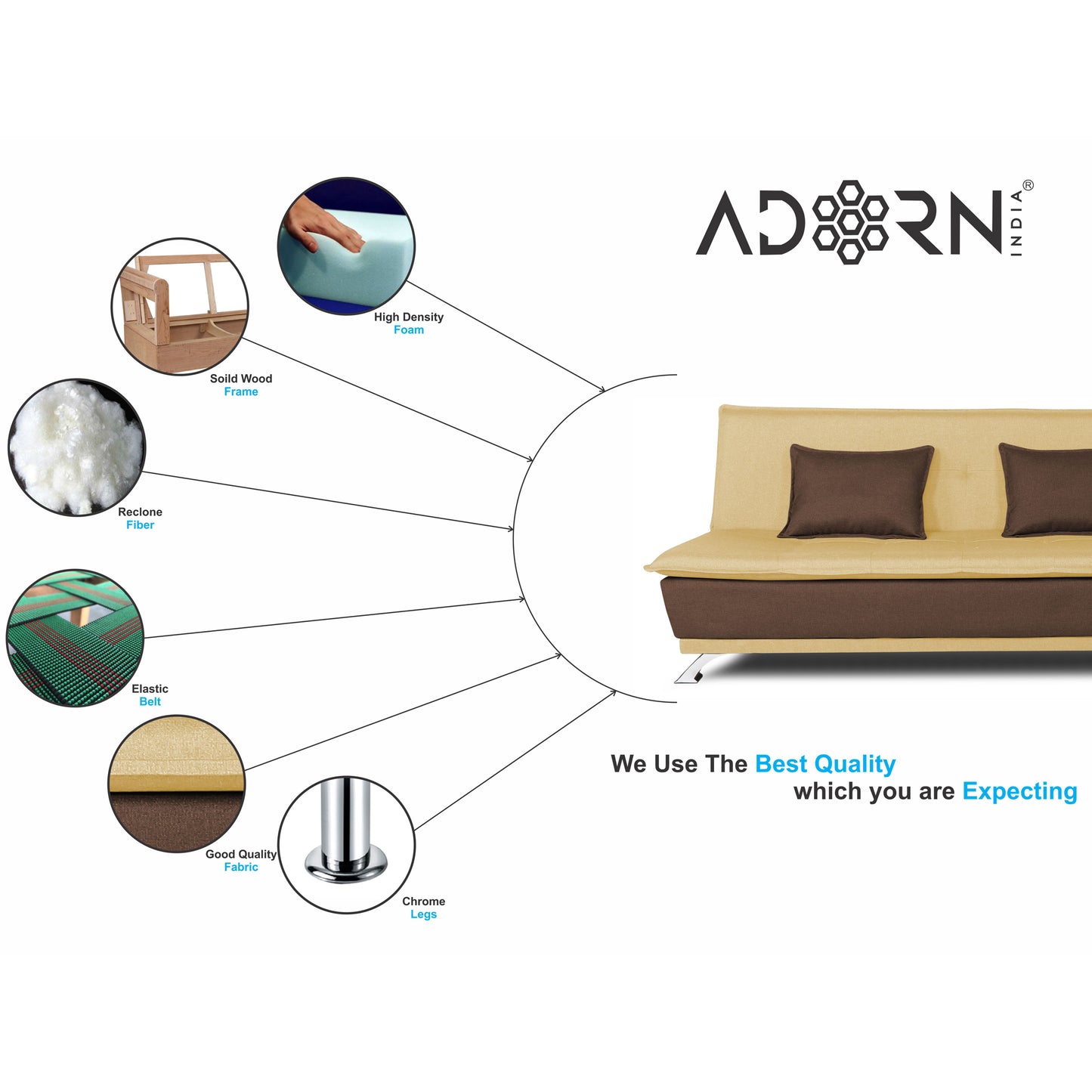 Adorn India Exclusive Two Tone Arden 4 Seater Wood Sofa Cum Bed 4 x 6 (Brown & Beige) (3 Year Warranty)