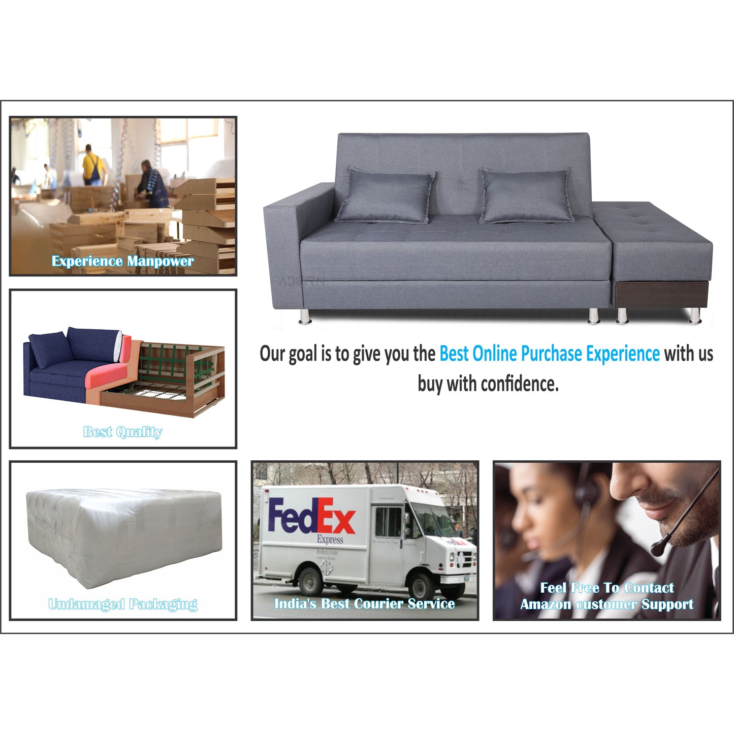 Adorn India Flora Sofa Cum bed (Dark Grey)