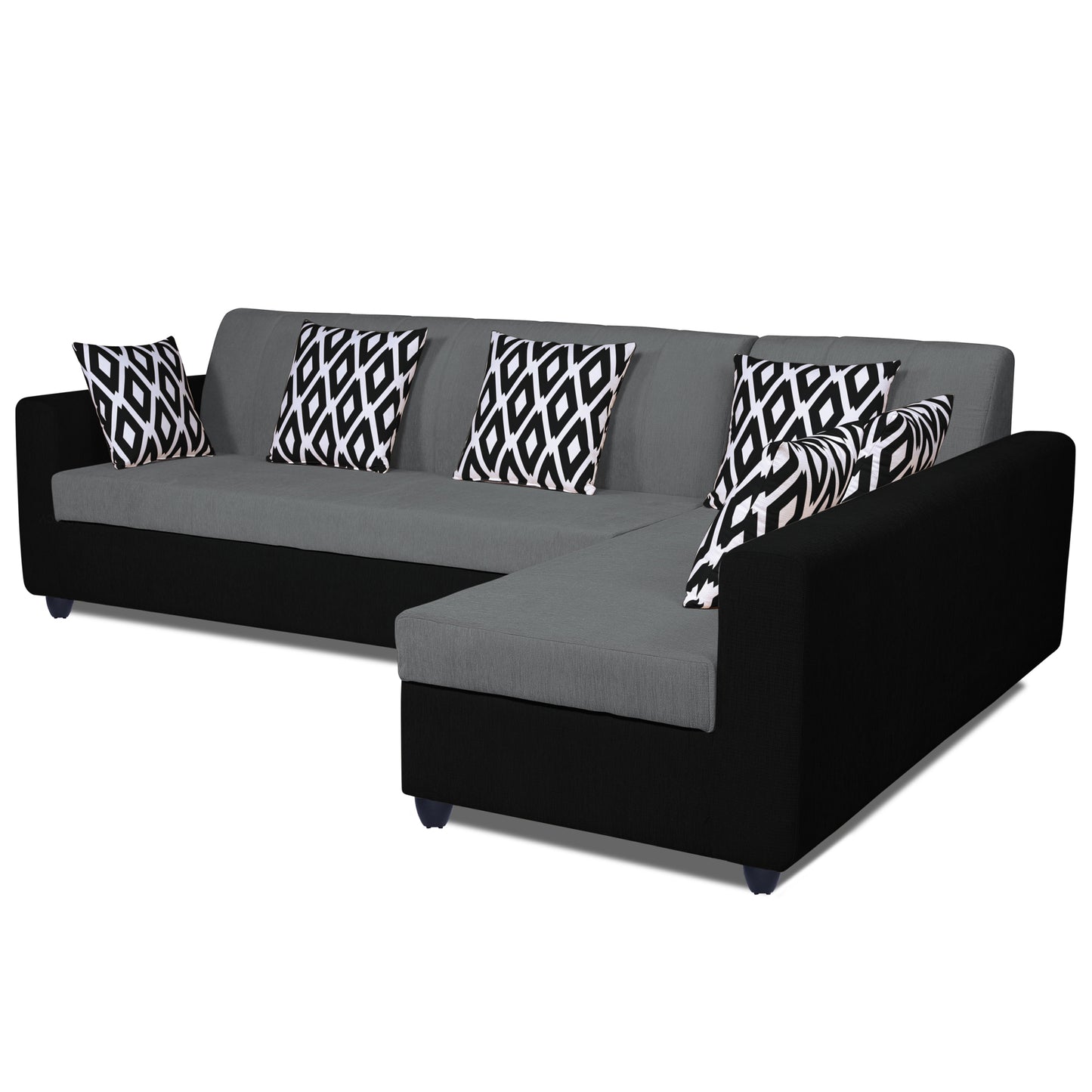 Adorn India Rio Highback L Shape 5 Seater coner Sofa Set (Grey & Black)(3 Year Warranty)